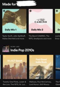 User's Spotify Screen with Made For You Playlists.