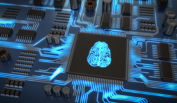 Artificial intelligence chip on a circuit board.