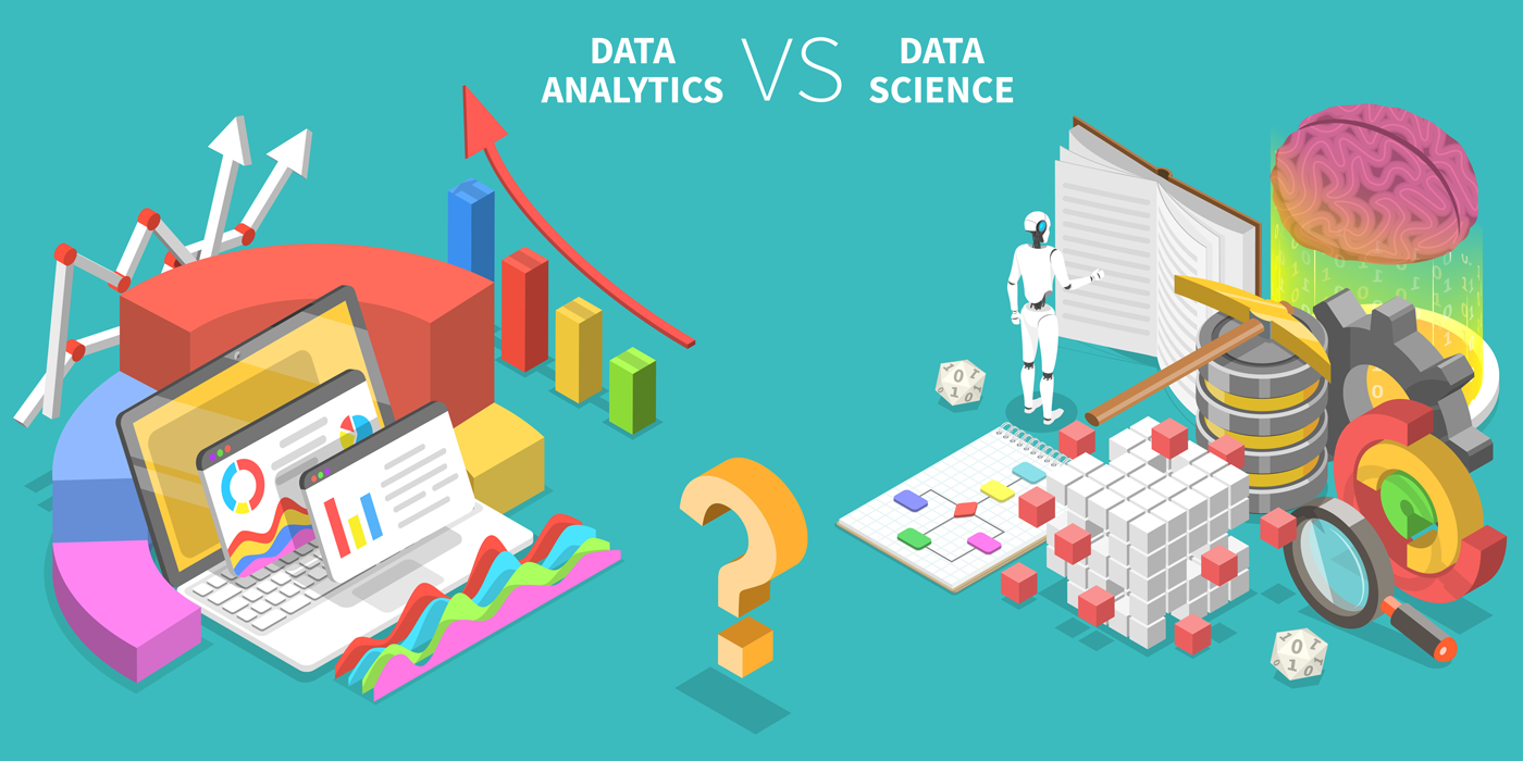 A comparison image of popular data analytics icons versus data science icons.