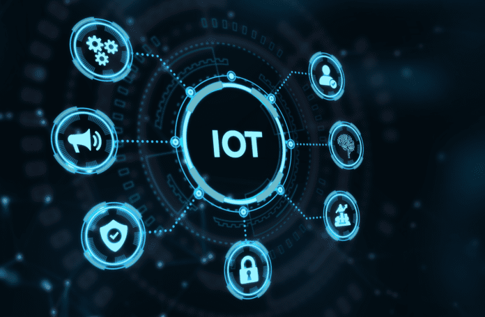 A central IOT icon connected to surrounding different IOT-related icons.