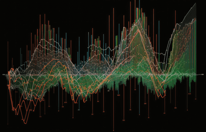 Data visualization of complex timeseries line graph, generative AI.