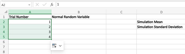 Step 2 of Monte Carlo Simulation in Excel.