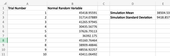 Step 4 of Monte Carlo Simulation in Excel.