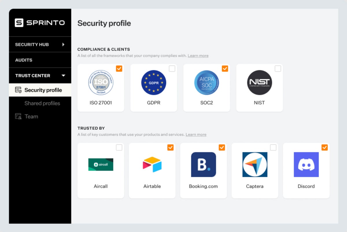 Sprinto’s security profile.